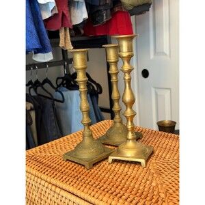 Set of 3 Vintage Brass Candlesticks Made in Japan, Graduated Taper Candle Holder